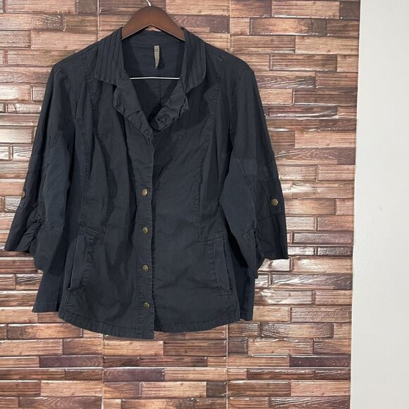 XCVI Womens Black Jacket Snap Front 3/4 Sleeve Stretch Cotton Pockets Size 2XL - Picture 1 of 5